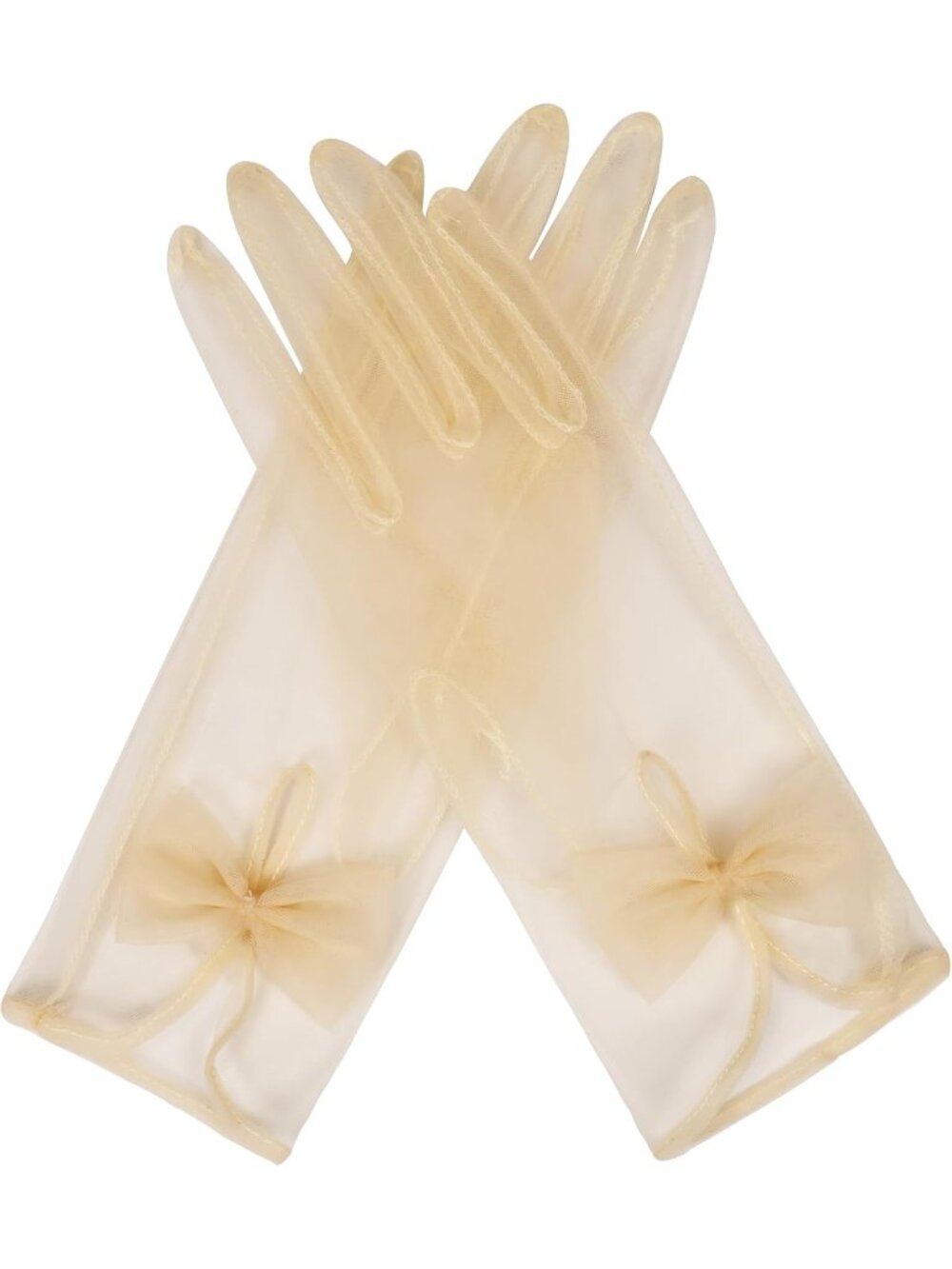 Women's Champagne Wrist Length Vintage Stretchy 1920s Look Tulle Mesh Gloves